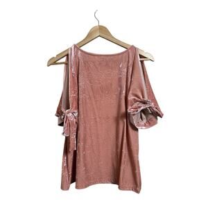 Maeve Anthropologie Women's Dusty Pink Crushed Velvet Cold Shoulder Blouse Small